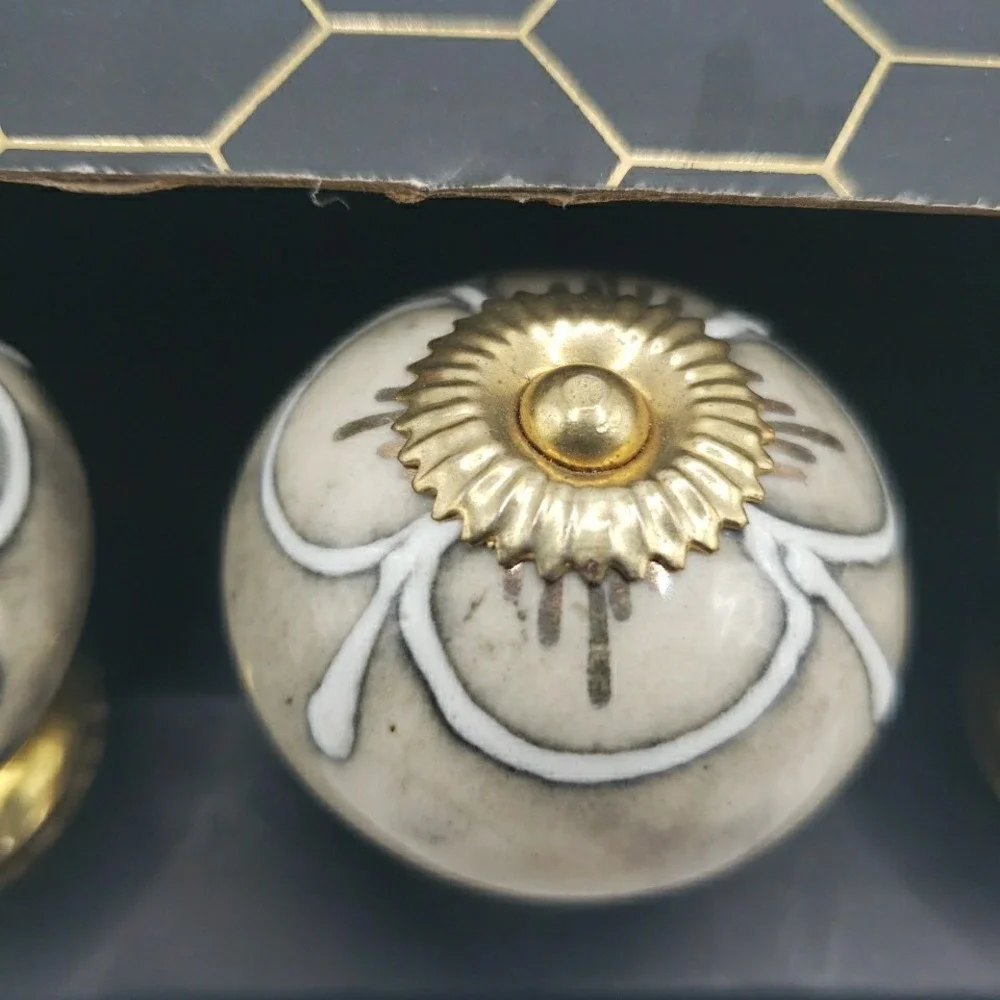 Set of 8 Casa Decor Ceramic DRAWER PULL KNOB CABINET Gray Handmade India